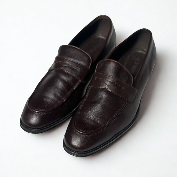 Express Dark Brown Leather Penny Loafers (Size 10.5) - Picture 1 of 8